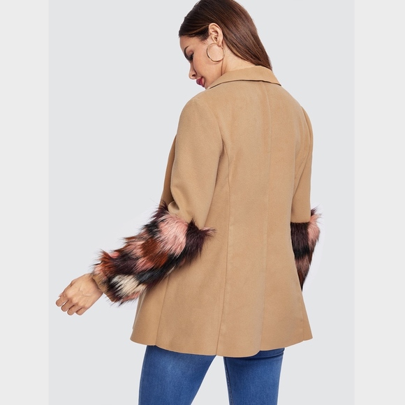 Fur Patches Sleeves Coat Style Jacket in Camel - Picture 5 of 7